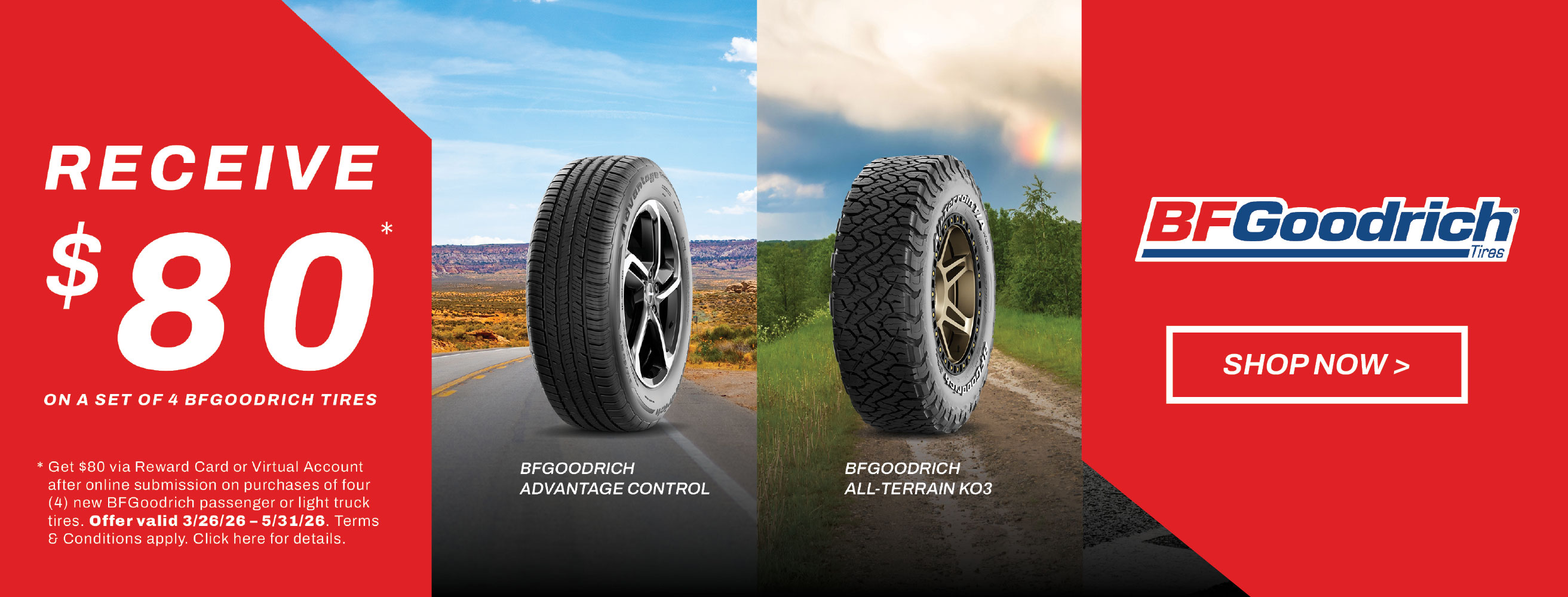 BFGoodrich — Receive $80 on a Set of 4
