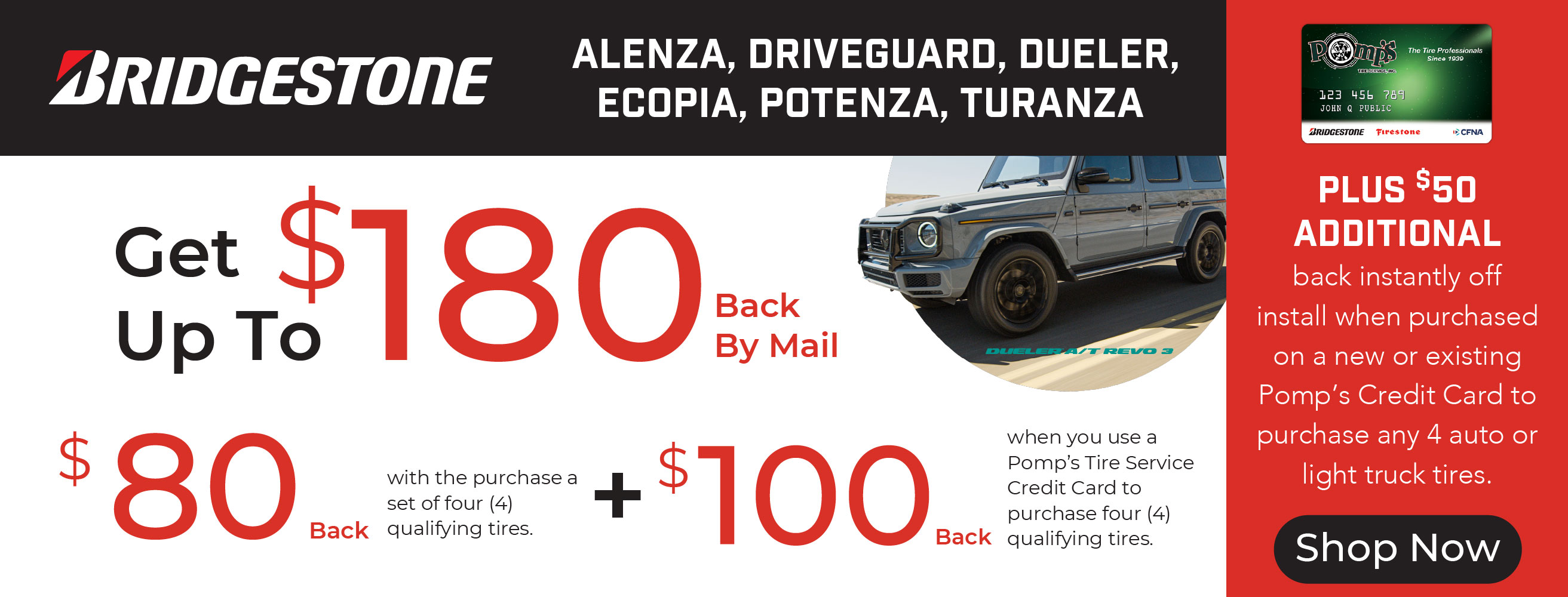 Bridgestone — Up to $180 Back by Mail